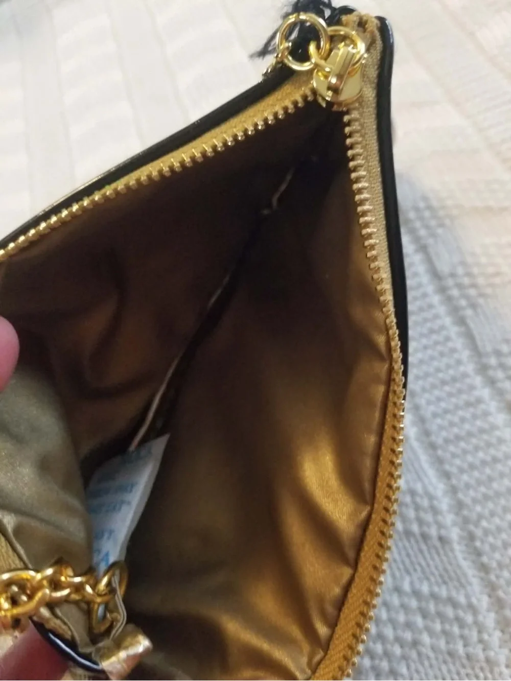 Victoria's Secret Black Patent Cosmetic Wristlet with Gold Charm
